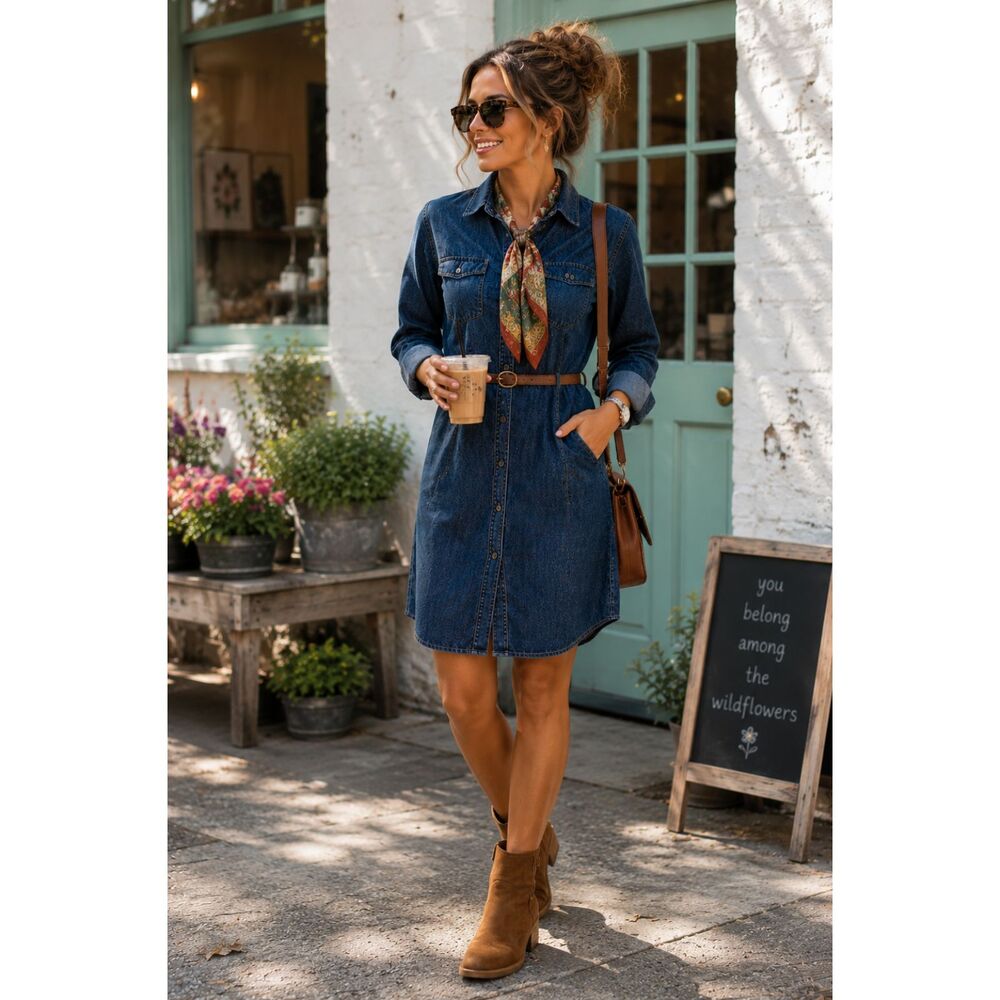 Banana Republic Women’s 2 Chambray Denim Shirt Dress Button Front Pockets